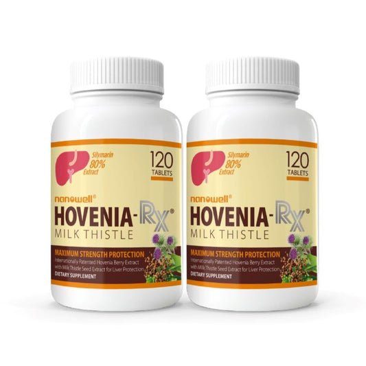 NANOWELL Hovenia-RX milk thistle bottles front view showing two-month supply for daily use