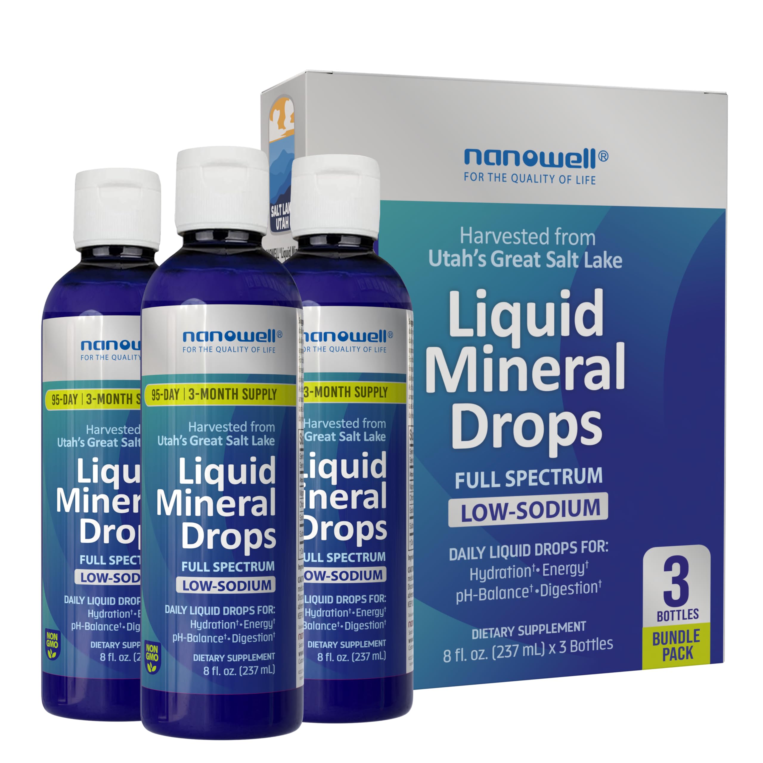 NANOWELL Liquid Mineral Drops bottle for hydration and mineral balance