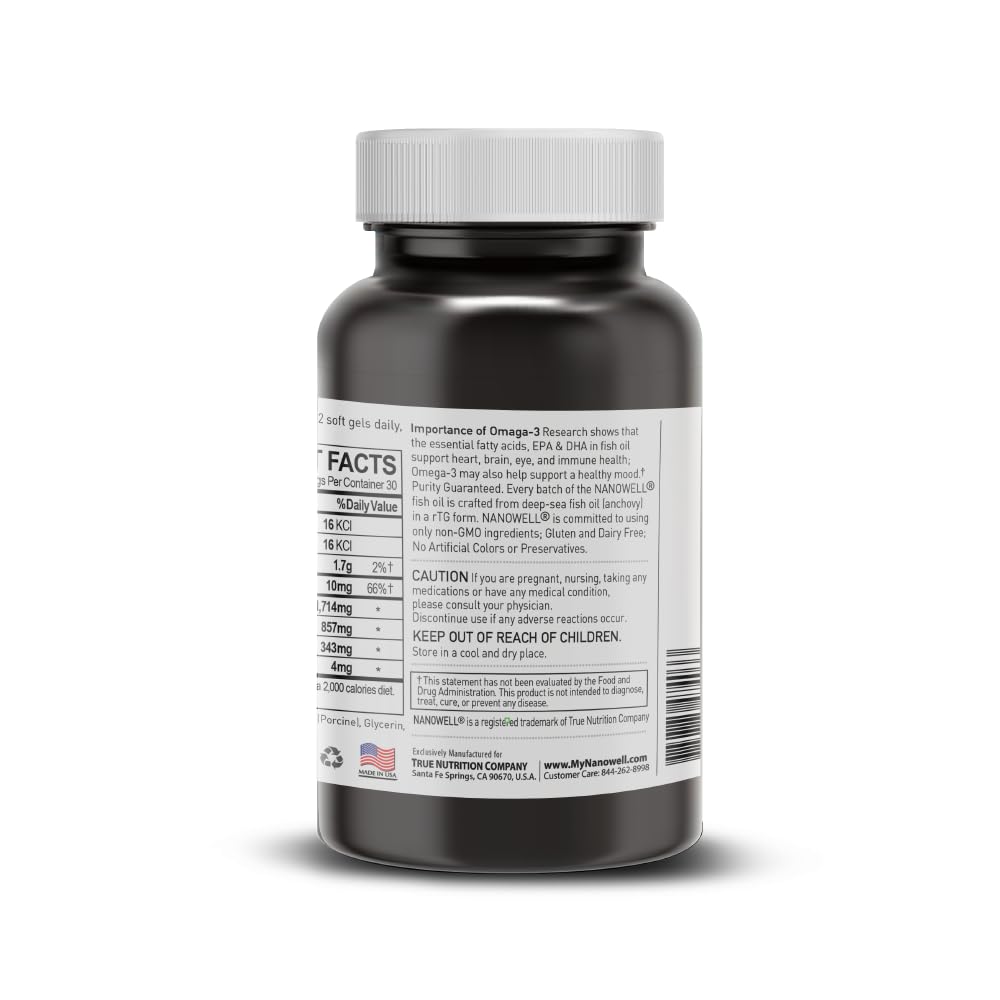 NANOWELL Red Omega-3 finished bottle in kitchen, ideal for everyday routines