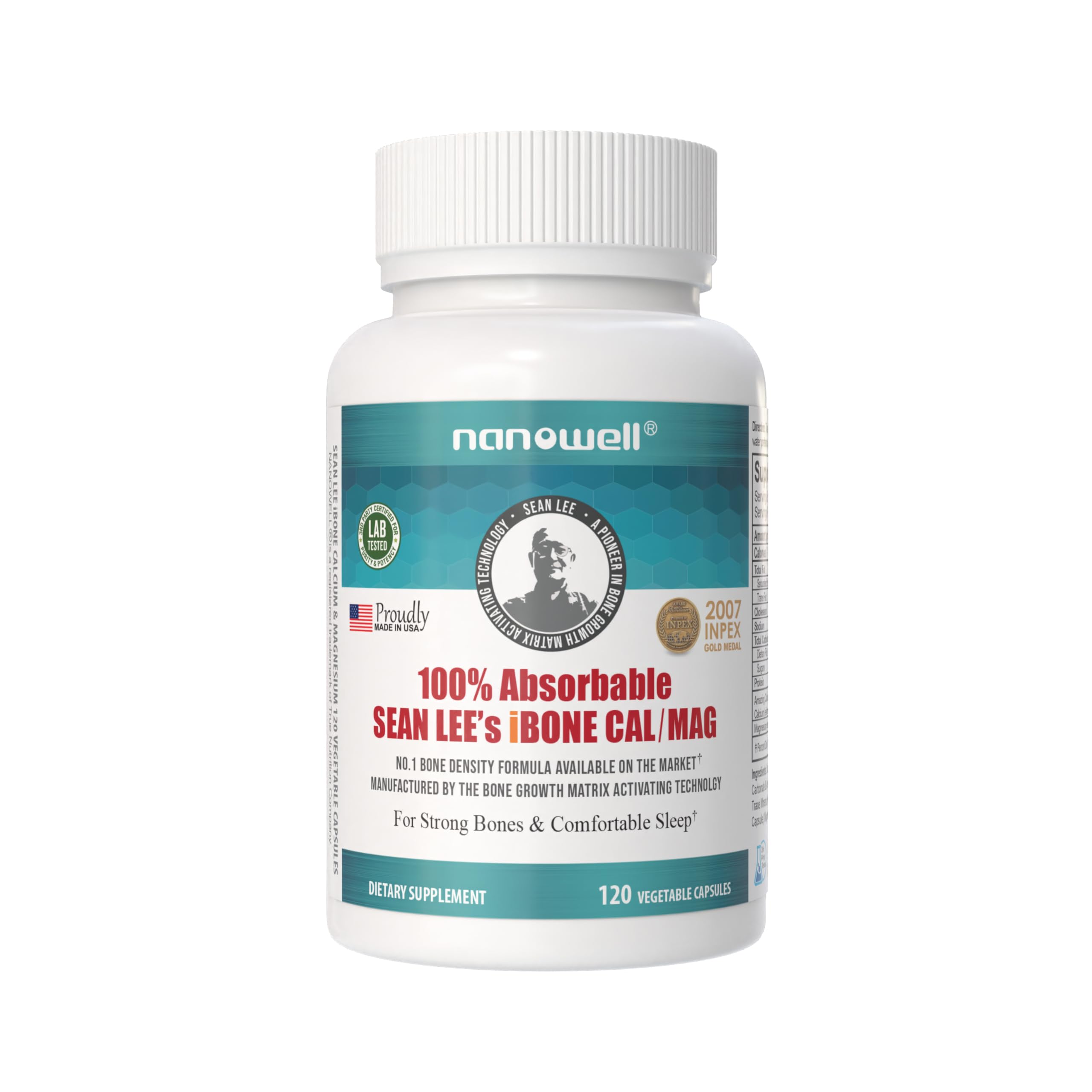 Nanowell iBone Cal Mag bone-density-formula bottle supports daily calcium focus.