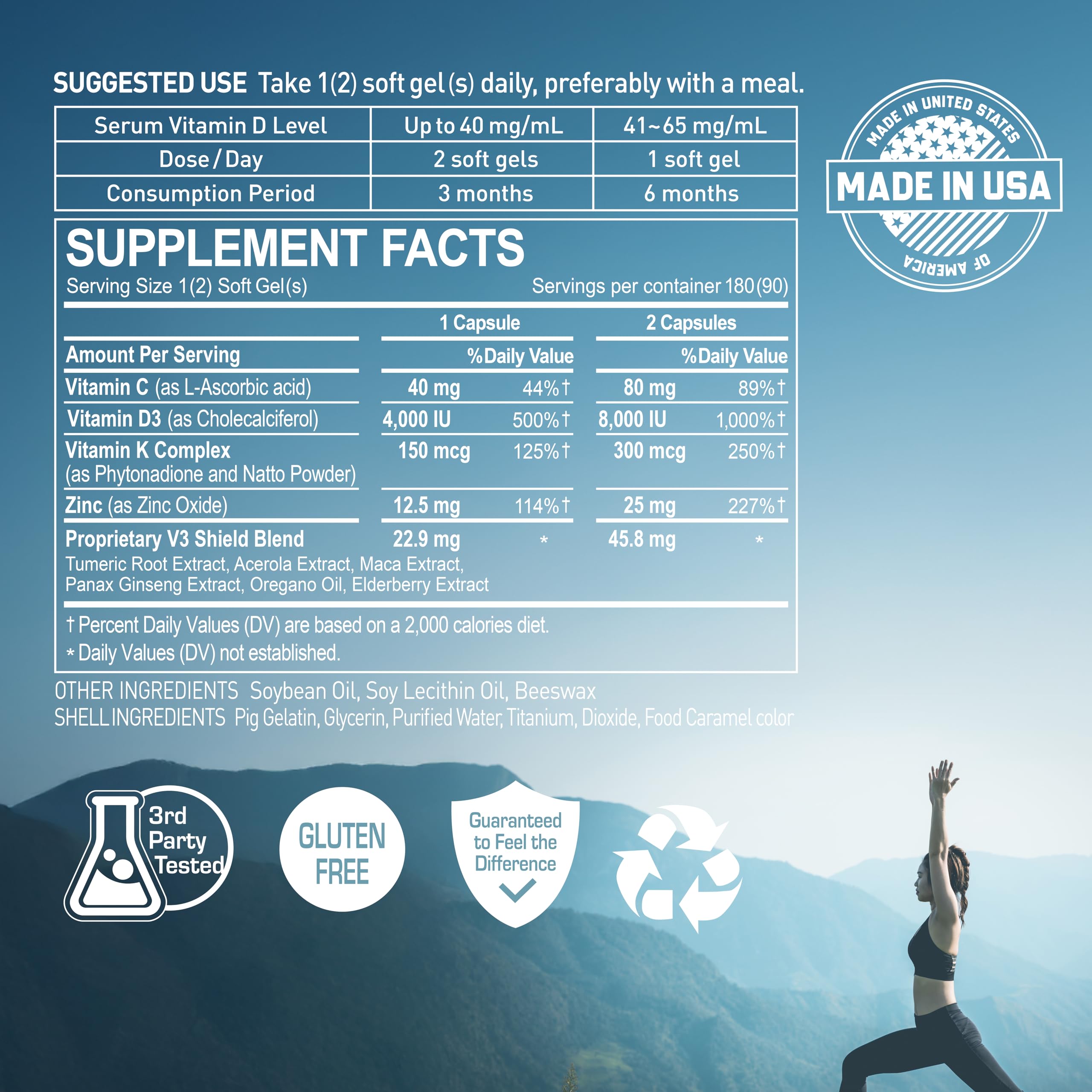 NANOWELL V3 Immuno Shield ingredients panel with turmeric and elderberry.
