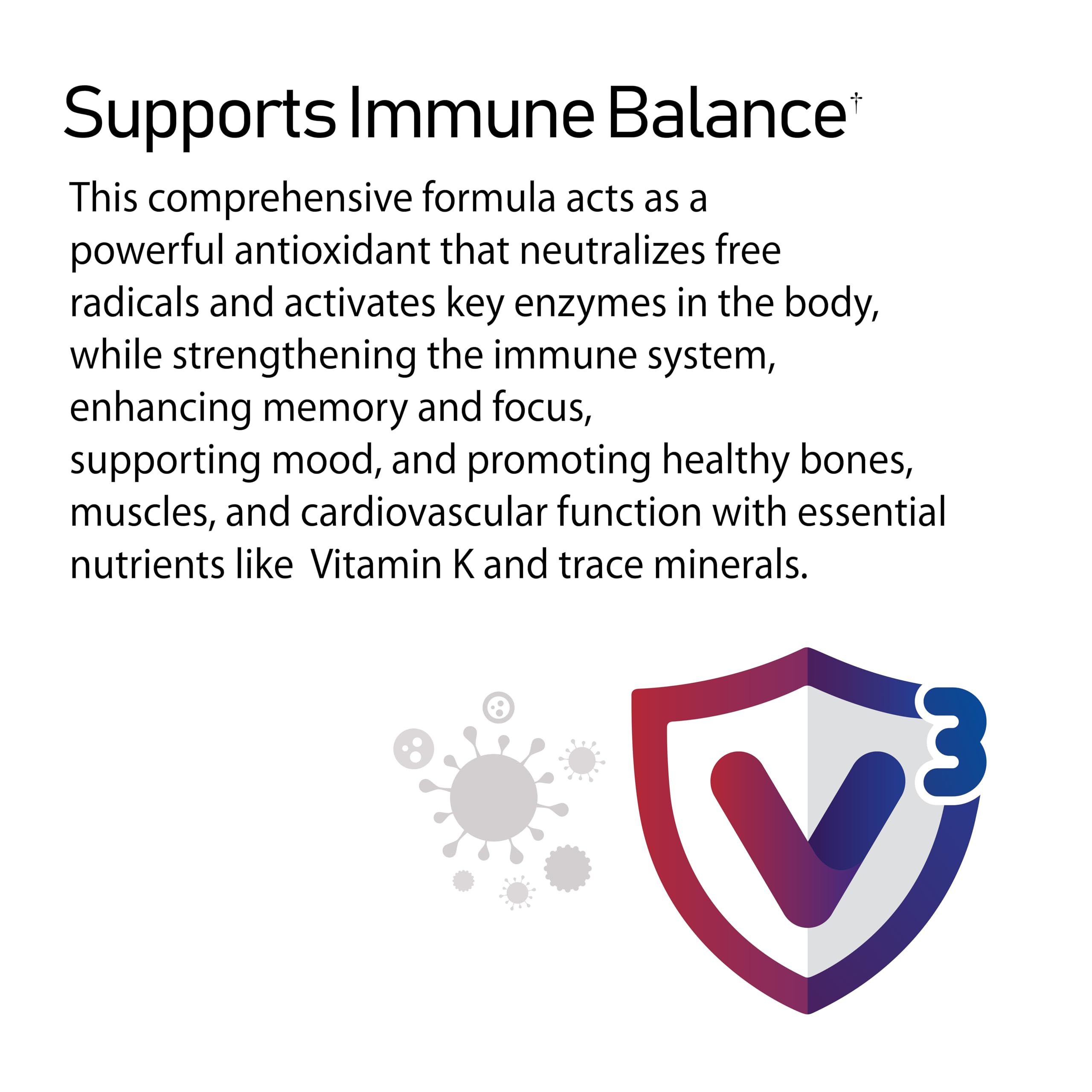 NANOWELL V3 Immuno Shield bottle noting zinc and minerals for health.