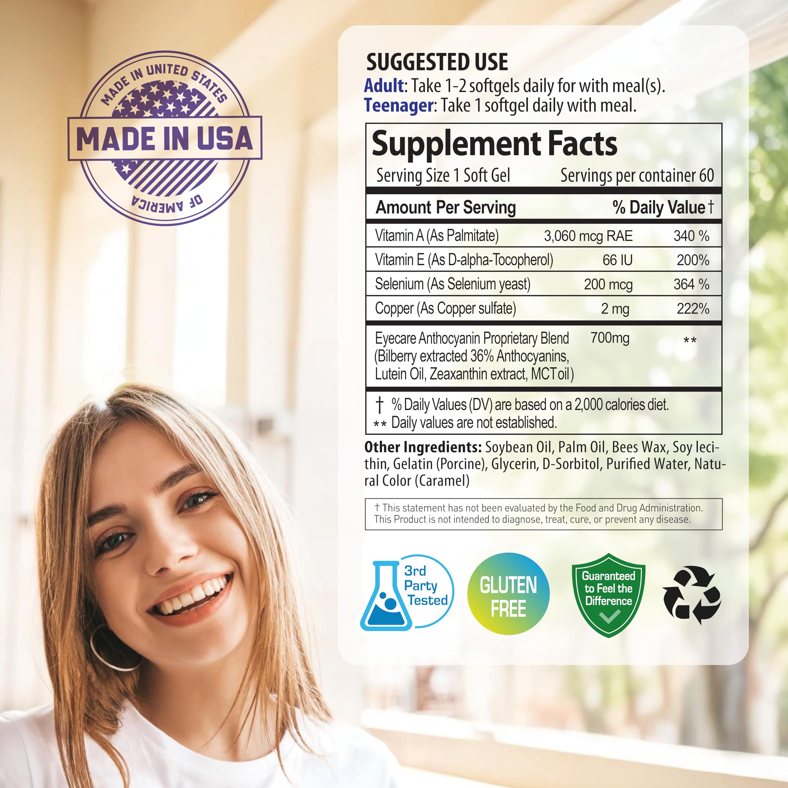 NANOWELL Vitamin A and E with minerals in softgels for eye function.