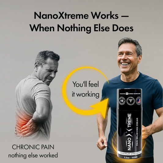 NANOXTREME Pain Relief Cream pump-top ready for convenient on-the-go use