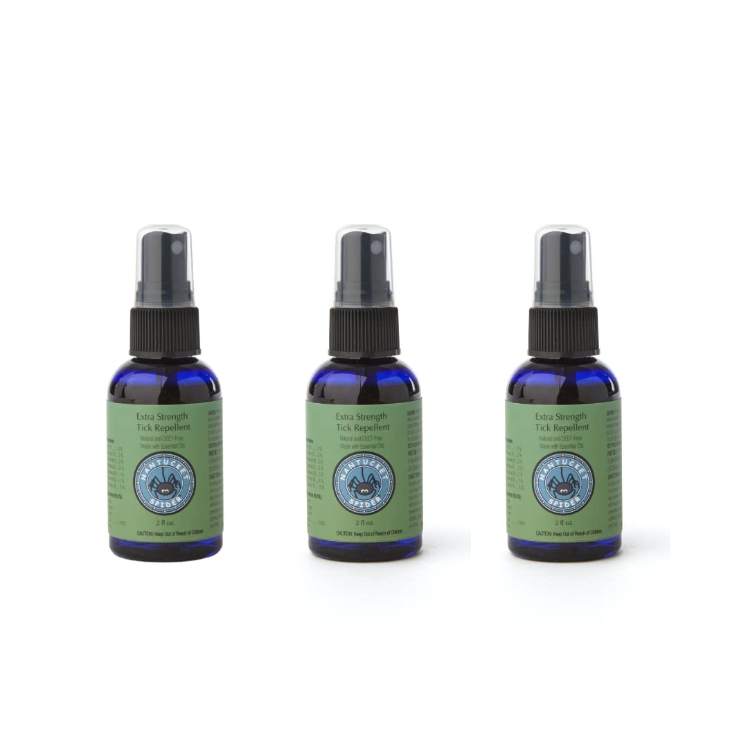 Nantucket Spider tick repellent spray 3-pack bottles outdoors with fresh scent