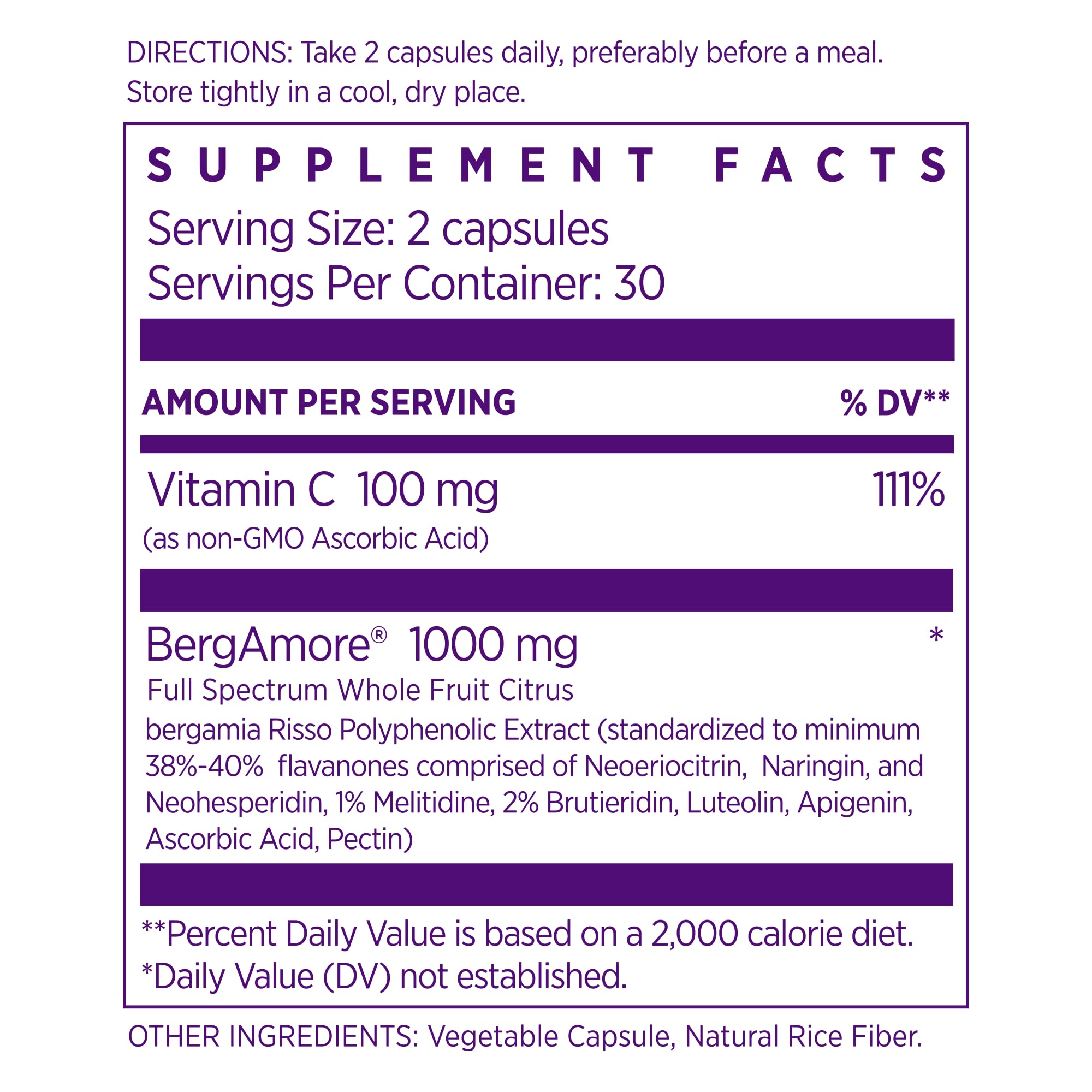 NAOMI BergAmore bottle label with 1000mg bergamot facts for shoppers