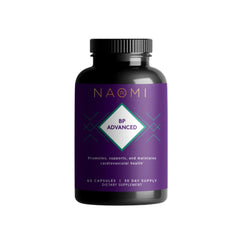 NAOMI BP Advanced olive leaf bottle highlighting a 1000 mg dose for cardiovascular support