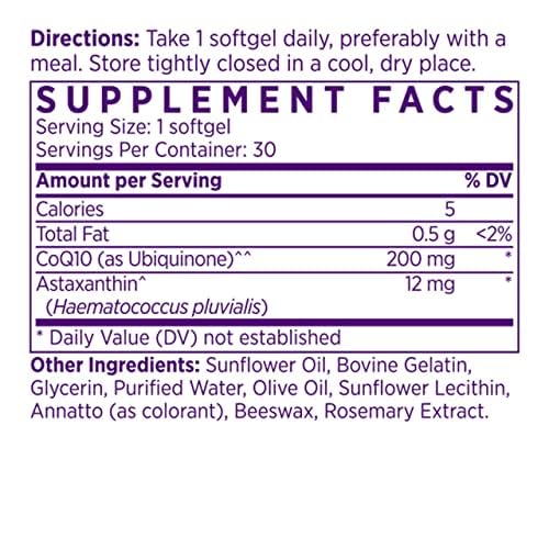 NAOMI astaxanthin-coq10 label closeup highlighting natural, non-GMO ingredients.