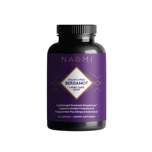 NAOMI Italian Citrus Bergamot Plus bottle supports cholesterol balance.
