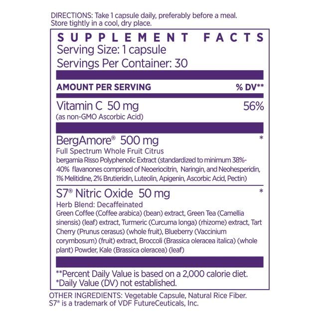 NAOMI Bergamot Plus label close-up highlights polyphenol benefits.