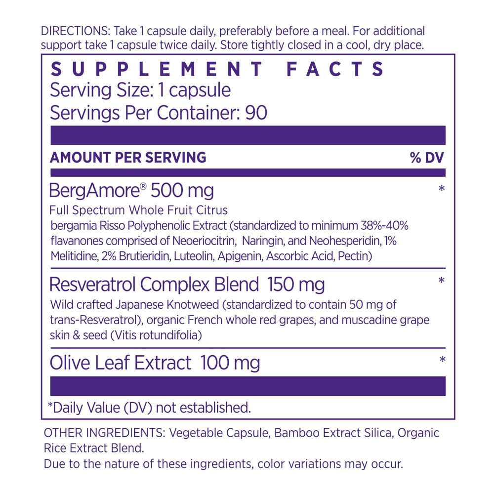 NAOMI Resveratrol Olive Leaf label showing polyphenol blend and potential wellness appeal.