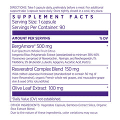 NAOMI Resveratrol Olive Leaf label showing polyphenol blend and potential wellness appeal.