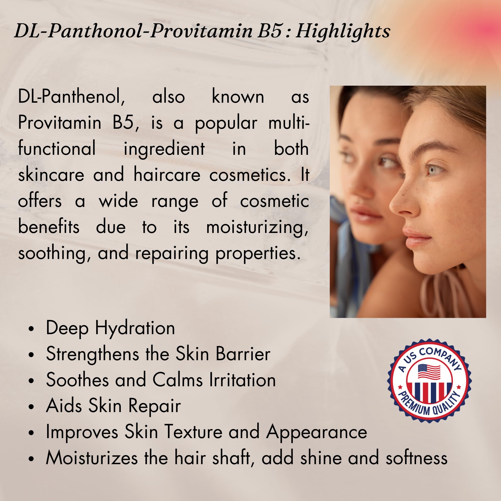 Naples Cosmeceuticals panthenol powder skin hydration label highlights moisturizing potential