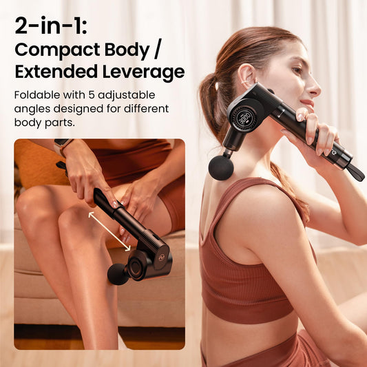 NAPRE Foldable Massage Gun featuring a retractable handle for easy self-massage.