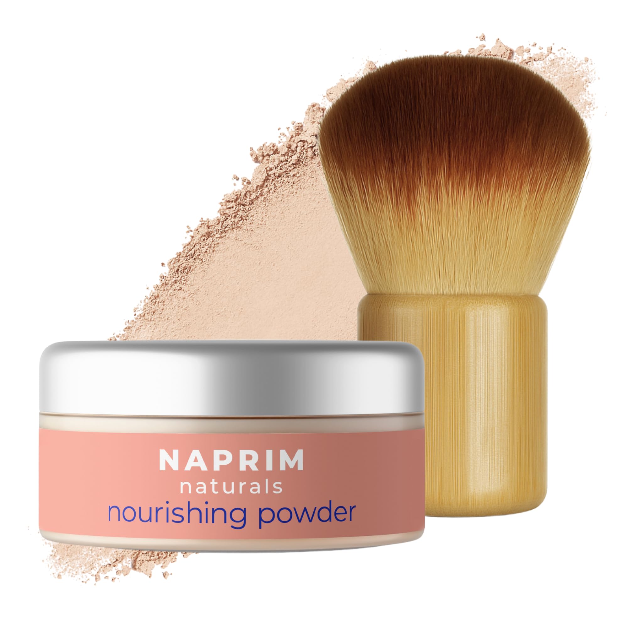 Naprim Naturals Nourishing Powder packaging highlights hypoallergenic formula for easy storage.