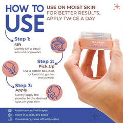 Naprim Naturals Nourishing Skin Powder on forearm showing smooth, hydrated skin after use.