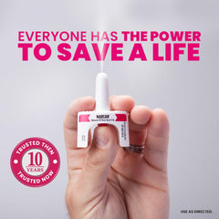 NARCAN nasal spray 4 mg dose-dispense, simple hand activation.