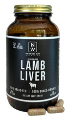 Narrow Way Nutrition lamb liver bottle front displaying 180 capsules for daily vitality.