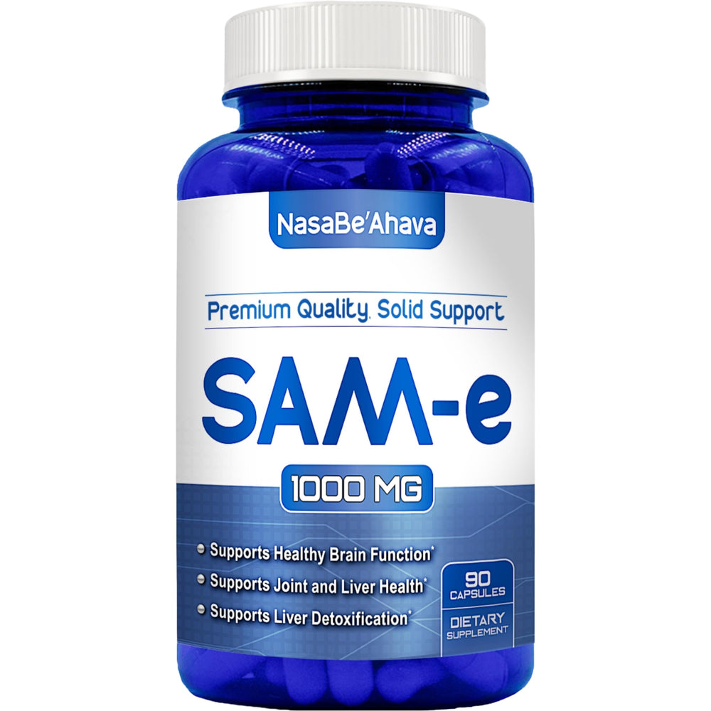 NasaBeahava SAM-e extra strength bottle promotes mood support possibilities.
