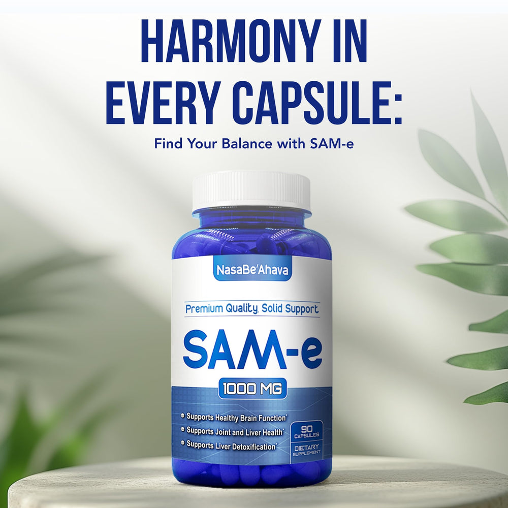 NasaBeahava SAM-e label emphasizes non-GMO and gluten-free options.