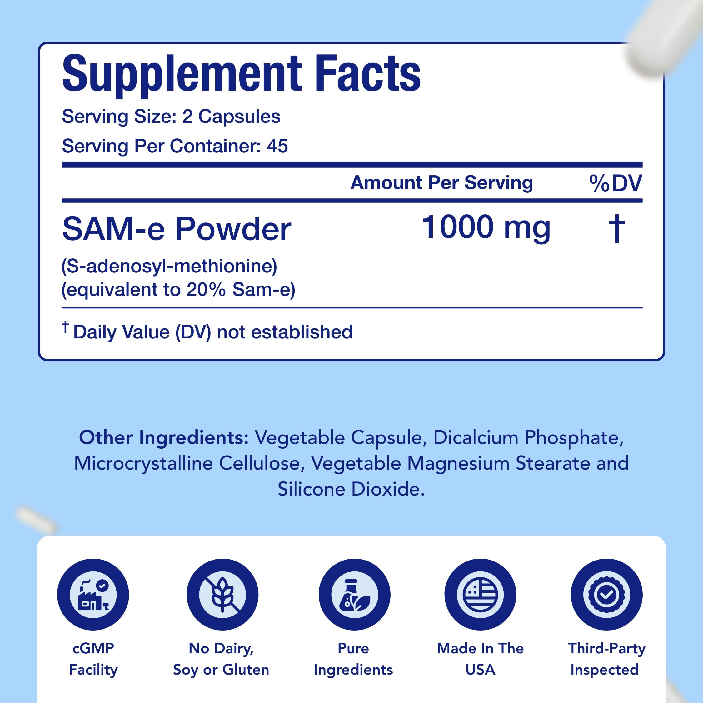 NasaBeahava SAM-e packaging flatlay with 45-day supply concept.