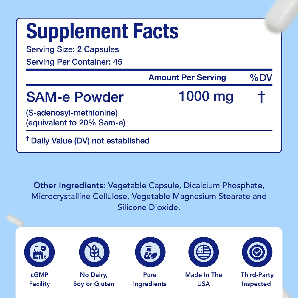 NasaBeahava SAM-e packaging flatlay with 45-day supply concept.