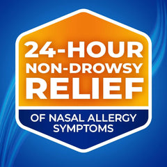 Nasacort Allergy 24 Hr bottle label close-up emphasizes gentle, alcohol-free, scent-free daily formula