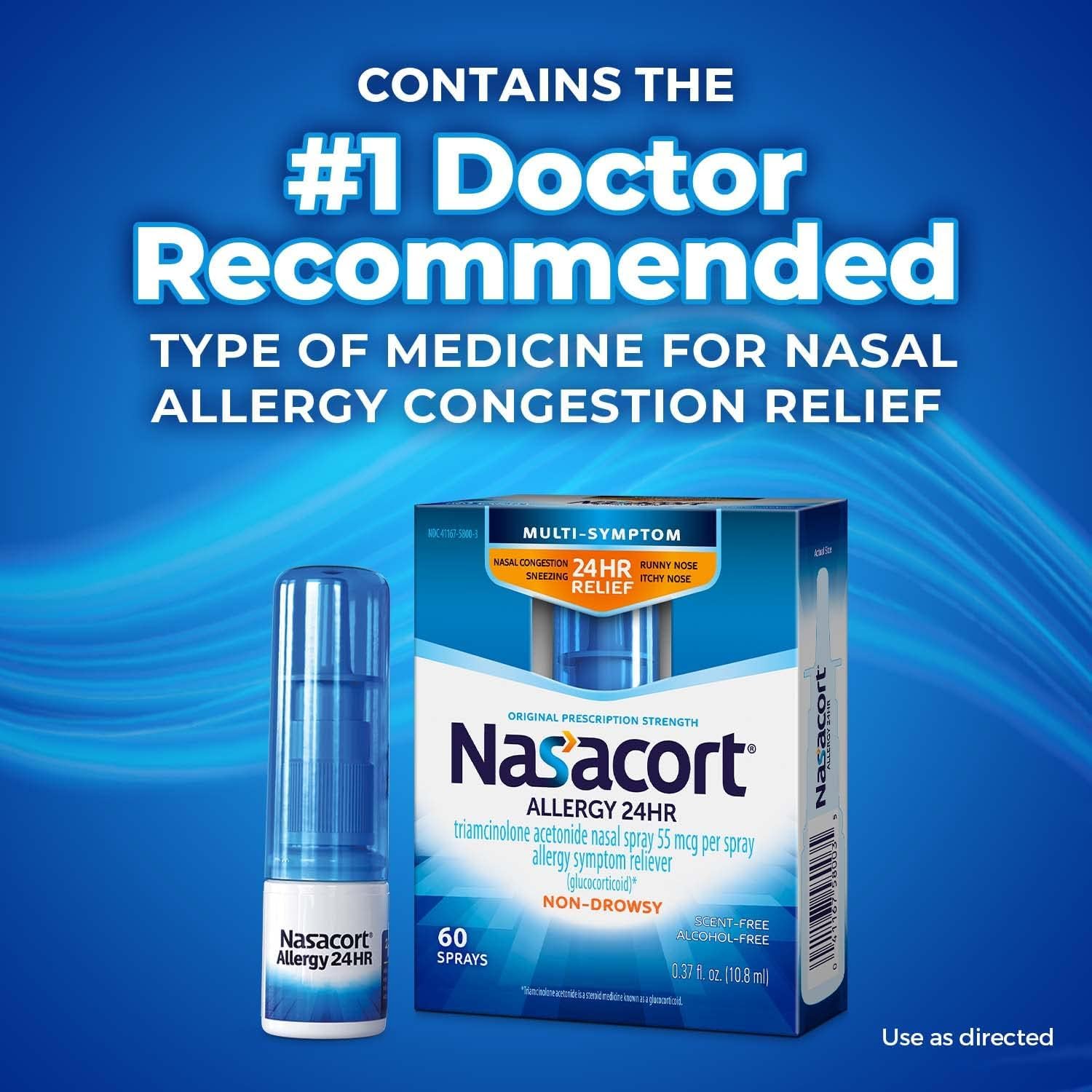 Nasacort allergy 24hr spray in hand demonstrates easy daily application