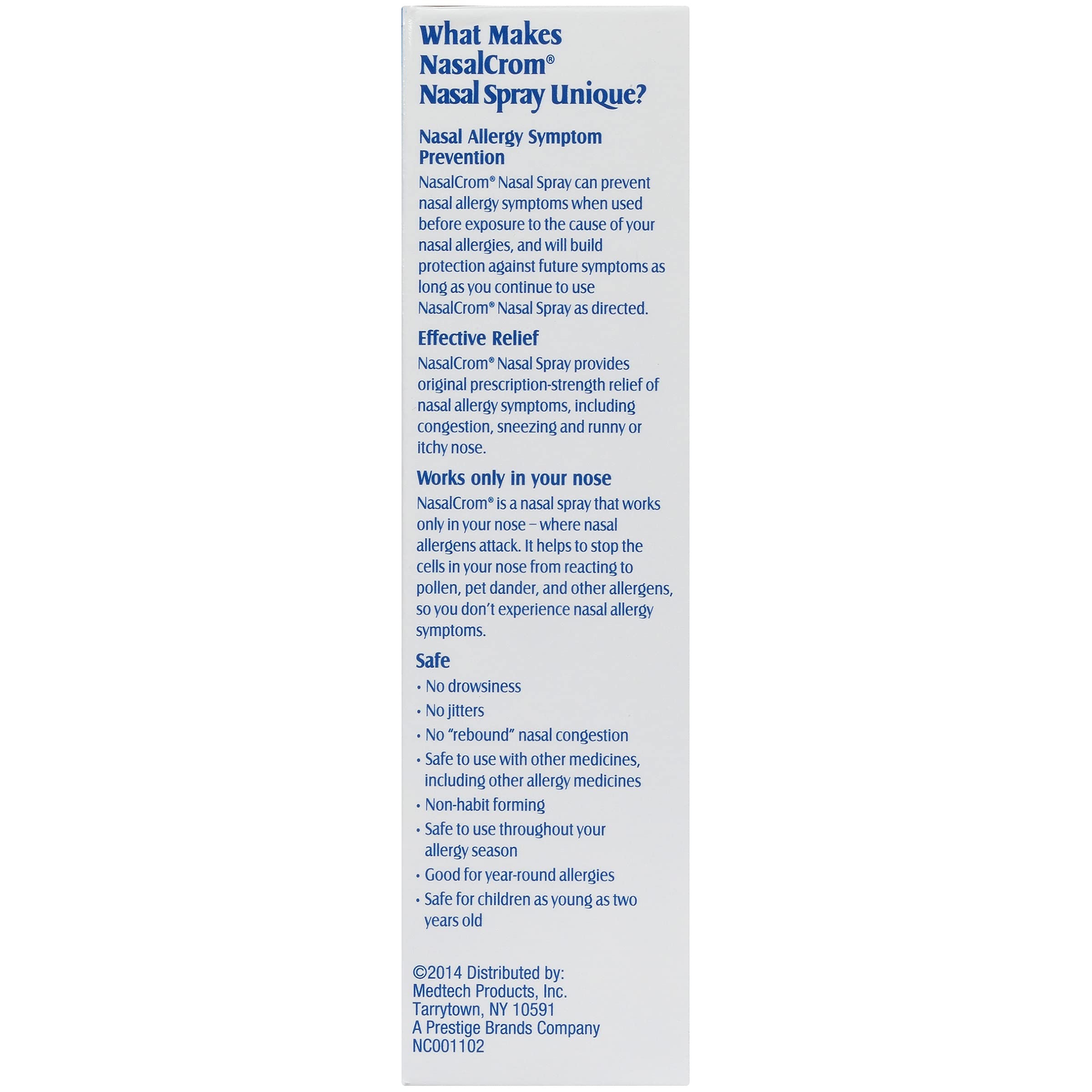 NasalCrom back of packaging with usage directions and safety notes