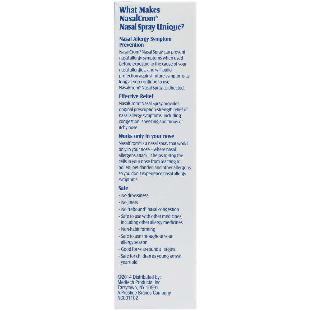NasalCrom back of packaging with usage directions and safety notes