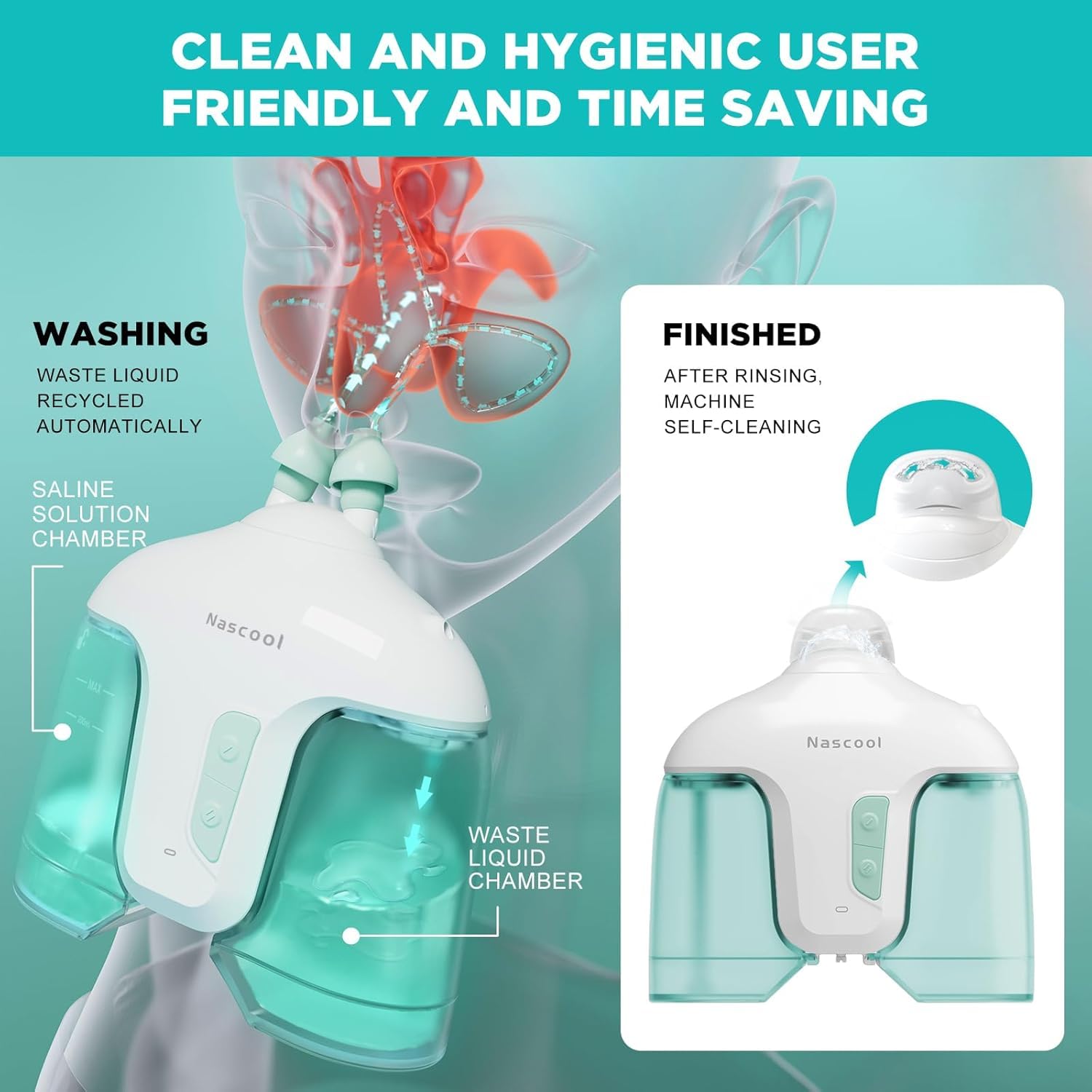 Nascool dual-cleanse enables fast cleansing of both nostrils