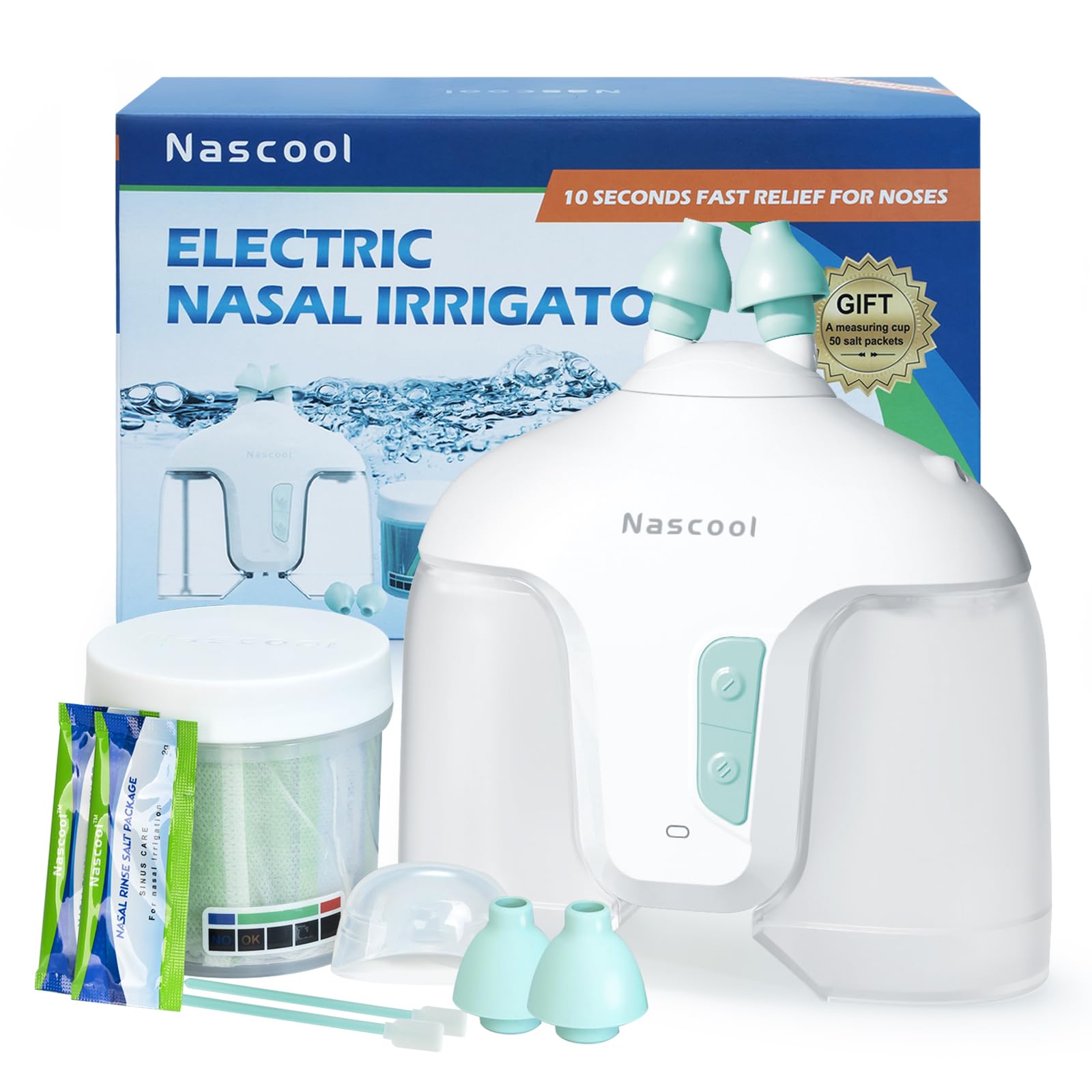 Nascool electric nasal irrigation system front view for easy setup.