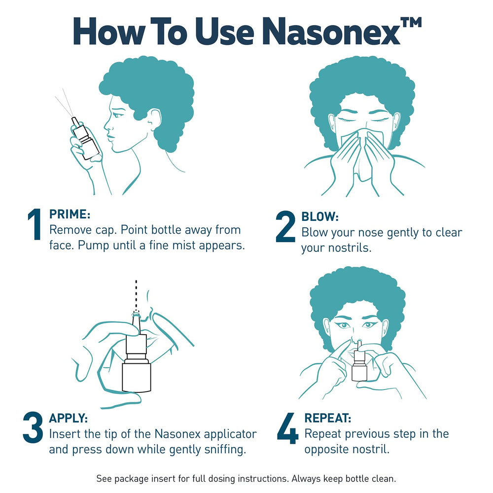 Nasonex brand logo on box signals trusted prescription-strength relief