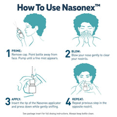 Nasonex brand logo on box signals trusted prescription-strength relief