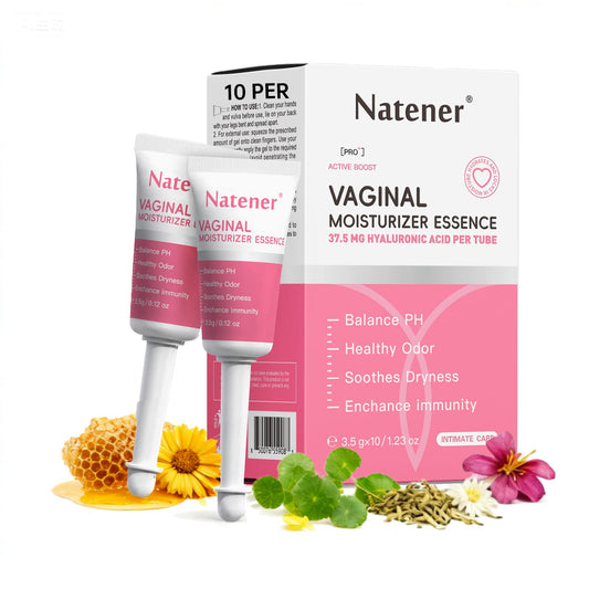 Natener feminine moisturizer packaging showing 10 pre-filled ovules for easy, mess-free use.