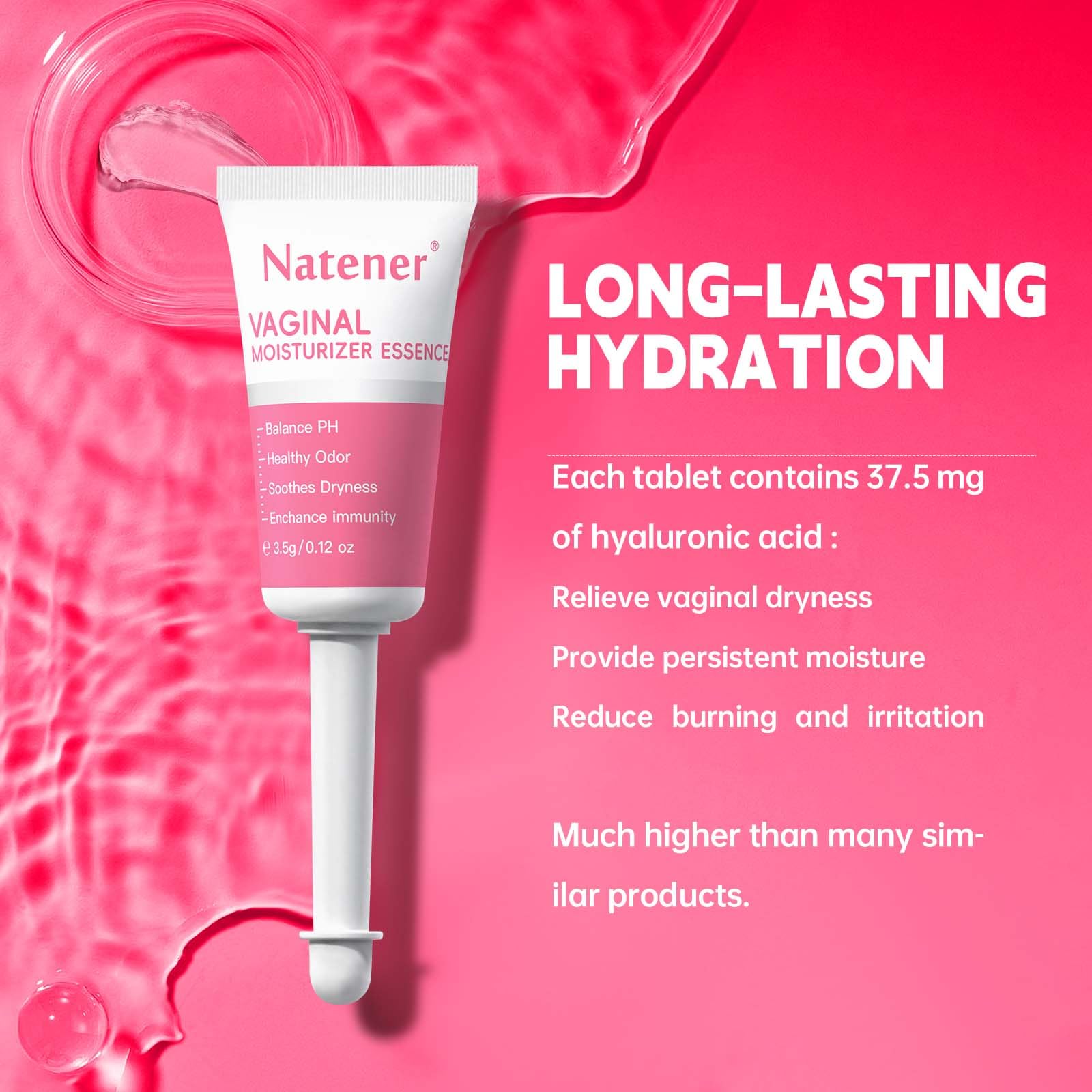 Natener hyaluronic acid 37.5mg ovule highlights lasting hydration.