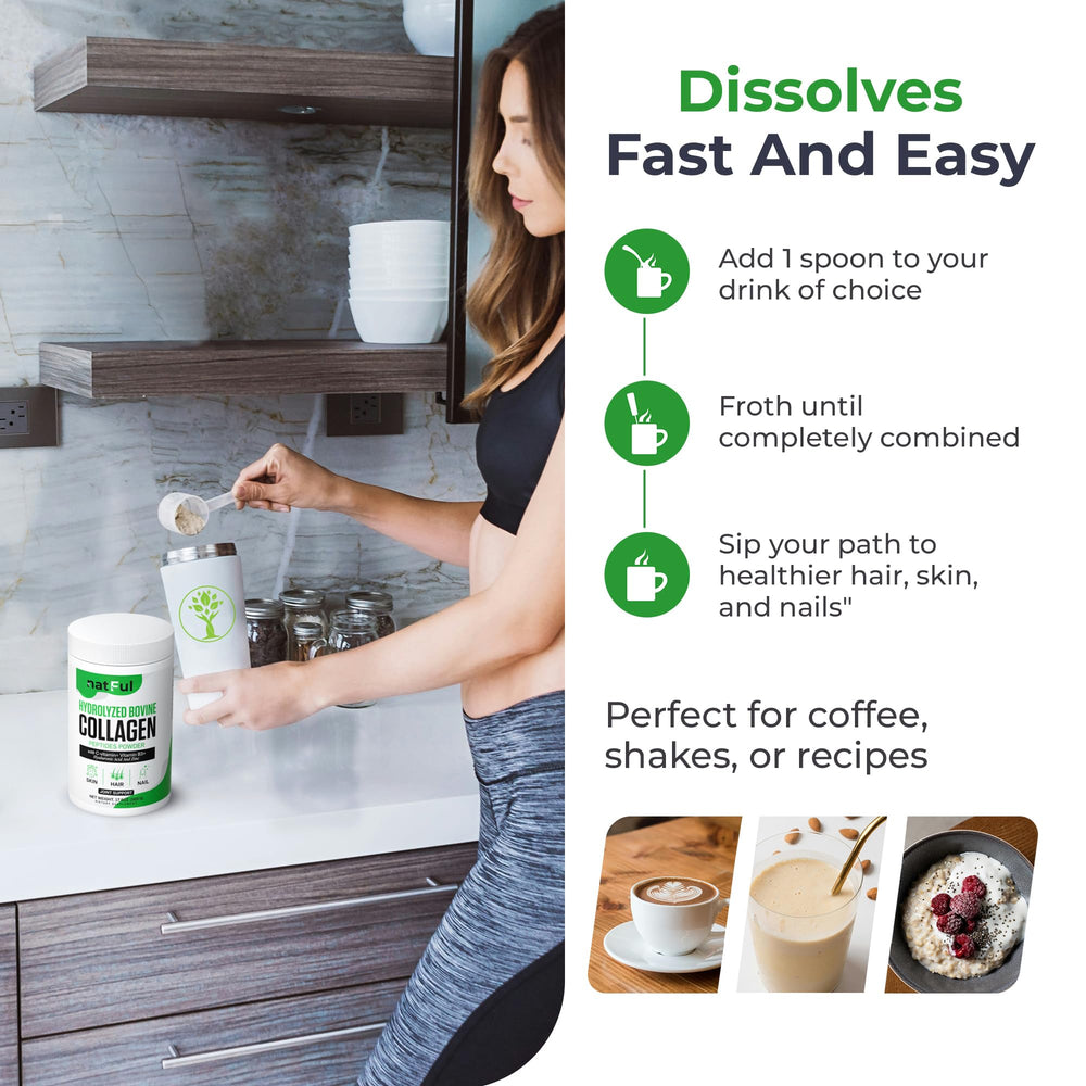 NATFUL Collagen Peptides scoop with powder for portion control.