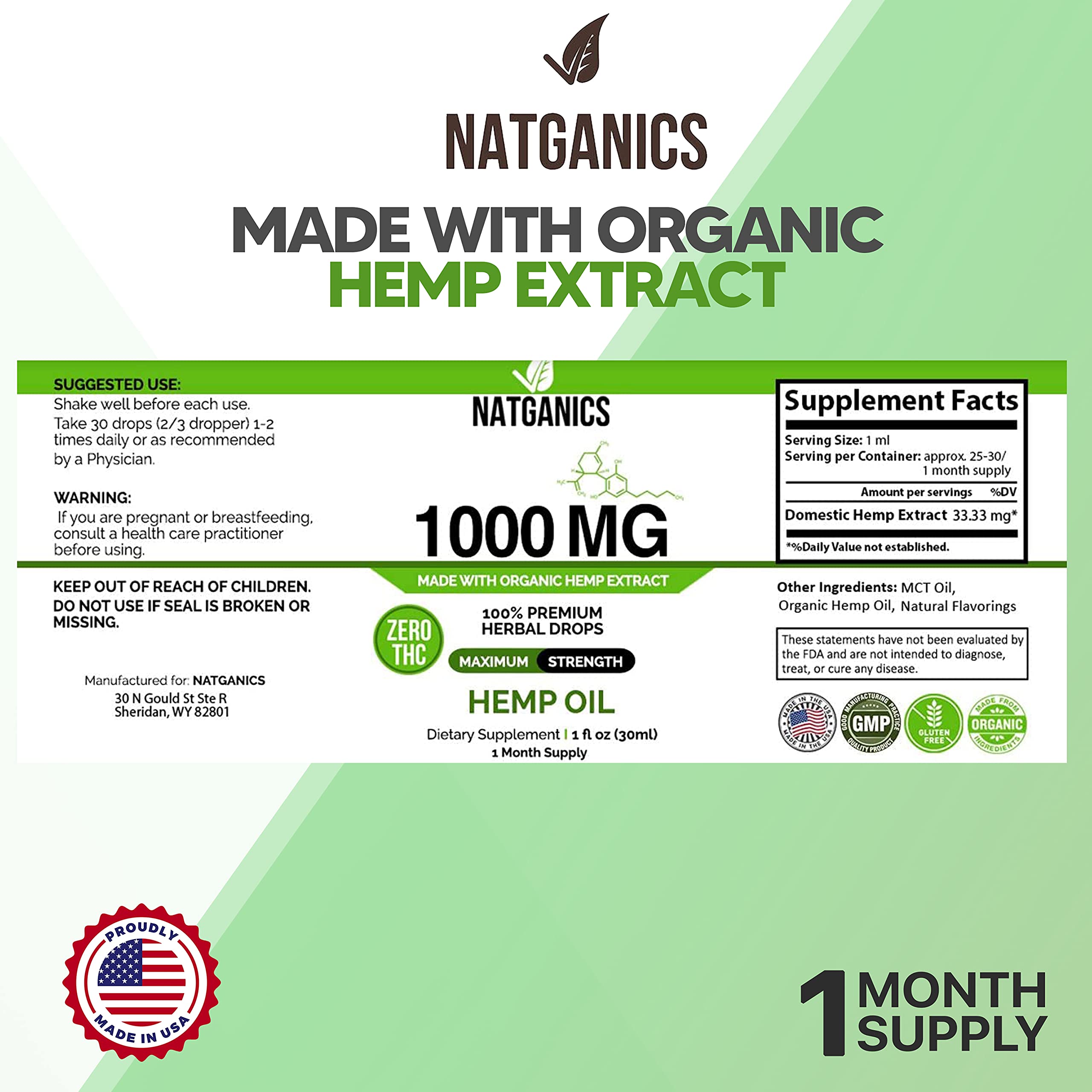 Natganics hemp oil drops mint flavor for easy dosing