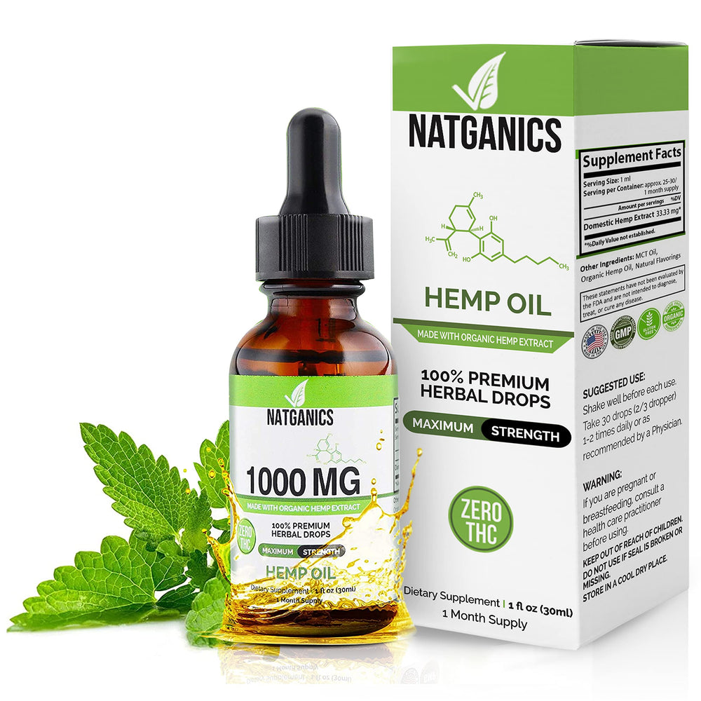 Natganics Organic Hemp Oil 1000mg bottle for daily wellness