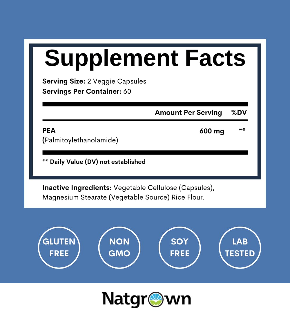 Natgrown PEA label showing USA-made and gluten-free formula.