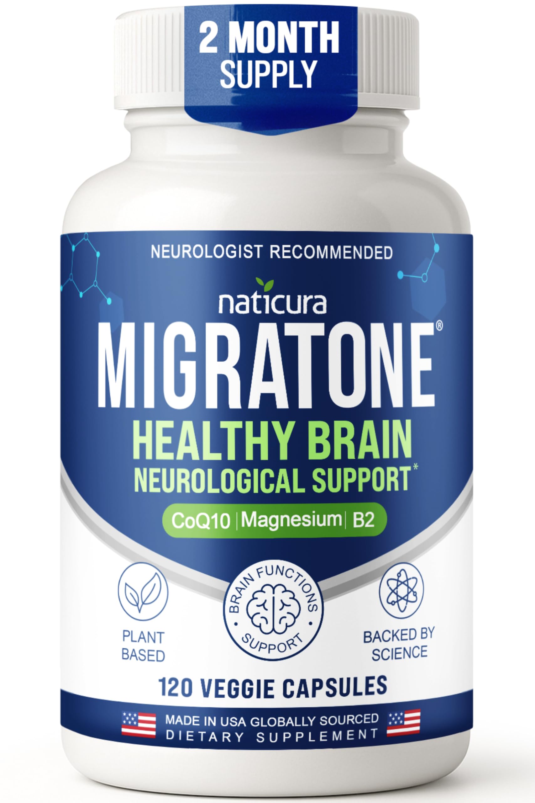 Naticura Migratone bottle showing the comprehensive migraine relief blend