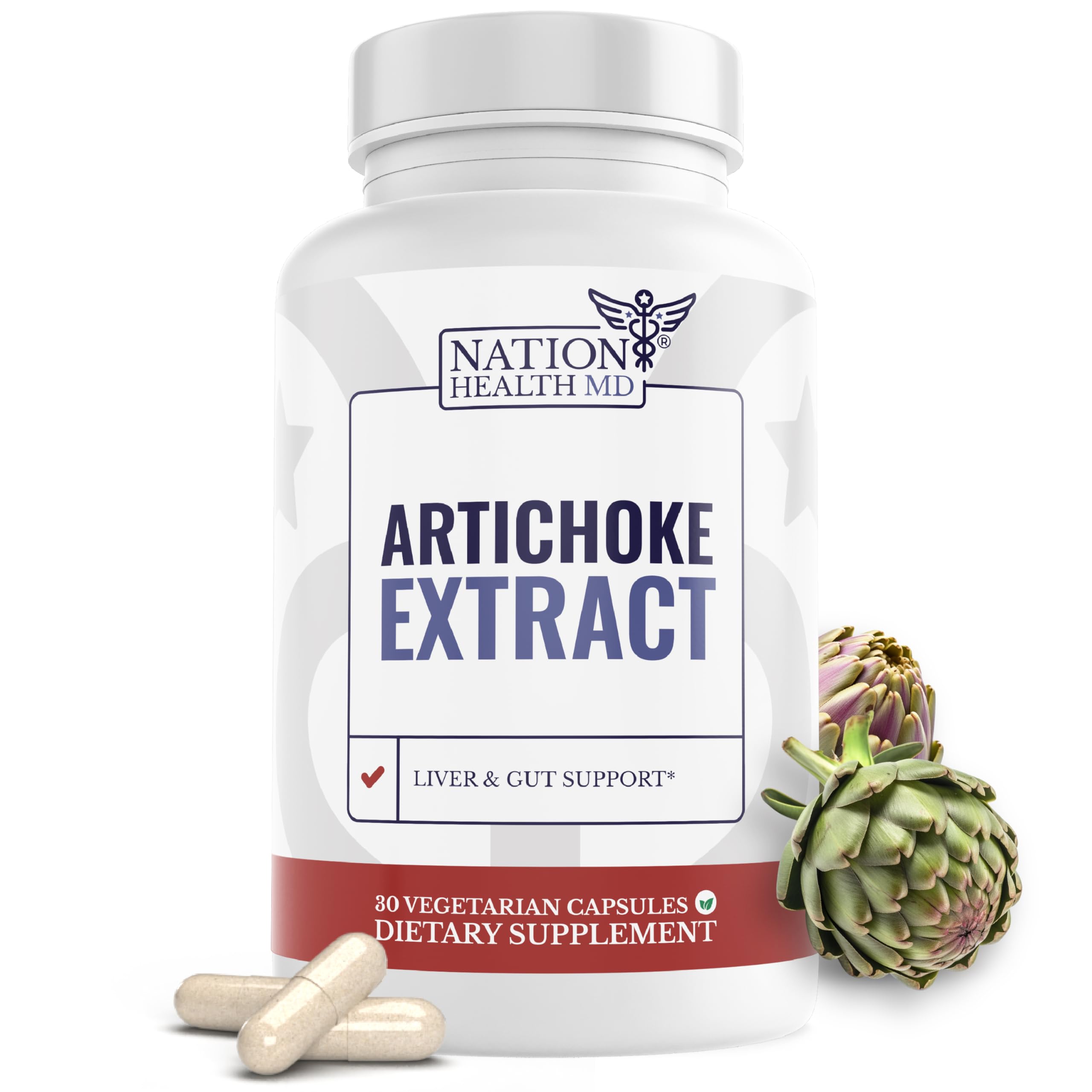 Nation Health MD Artichoke 500mg bottle supports digestive wellness naturally.