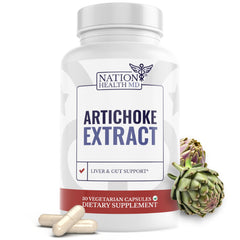 Nation Health MD Artichoke 500mg bottle supports digestive wellness naturally.