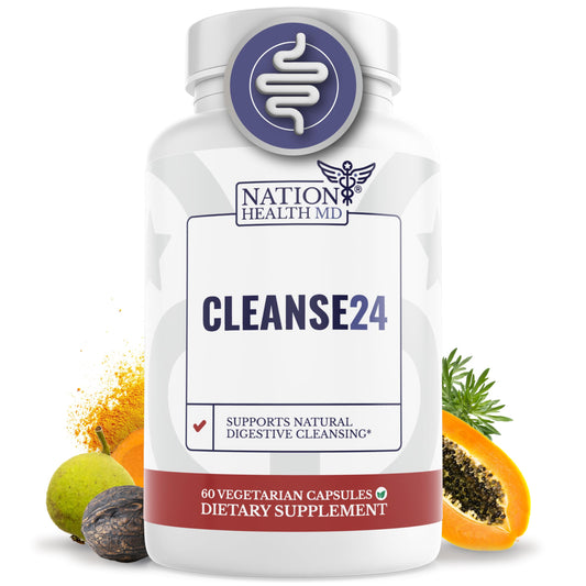 NATION HEALTH MD Cleanse24 capsules for daily gut support.