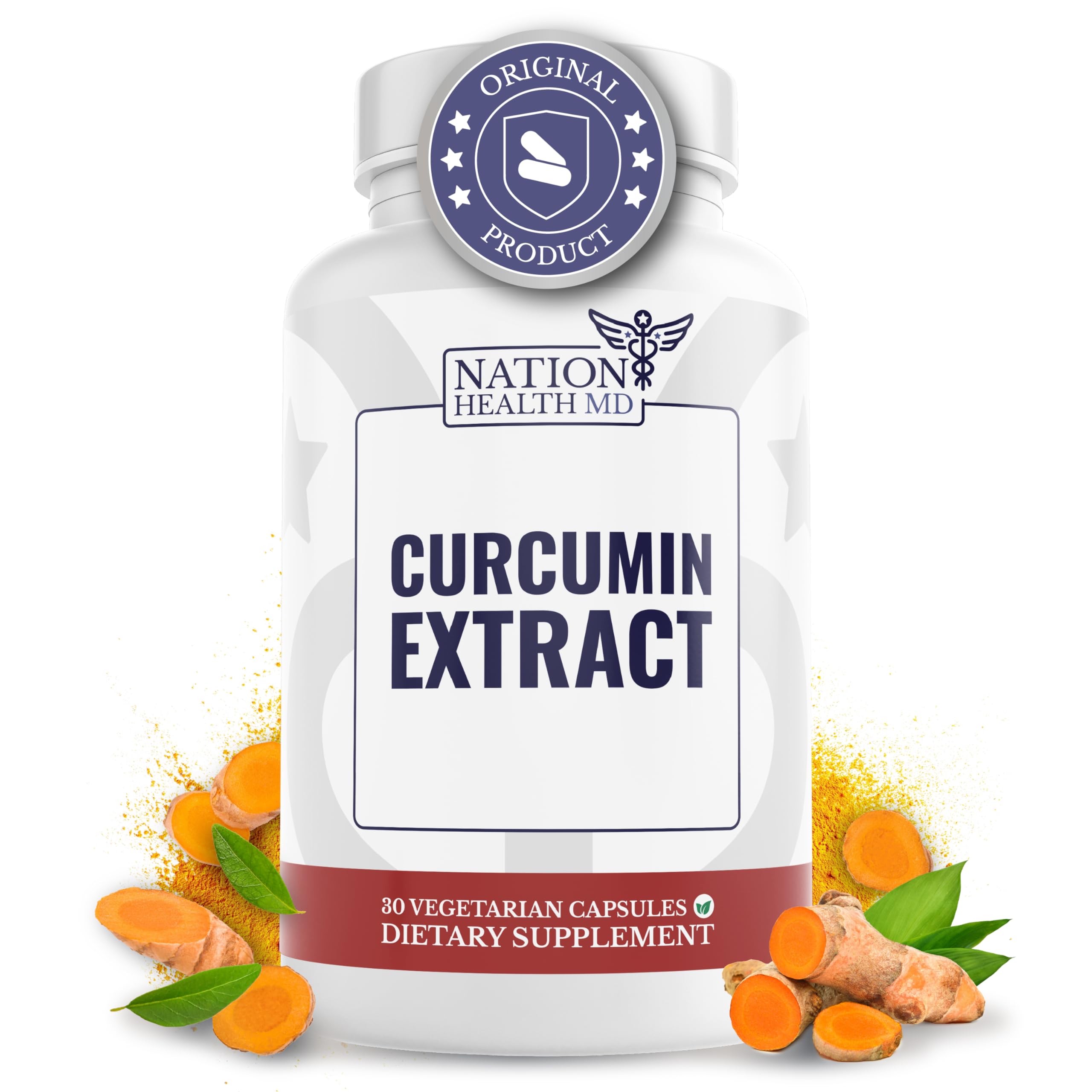 Nation Health MD Curcumin extract bottle displaying standardized curcuminoids for joint support