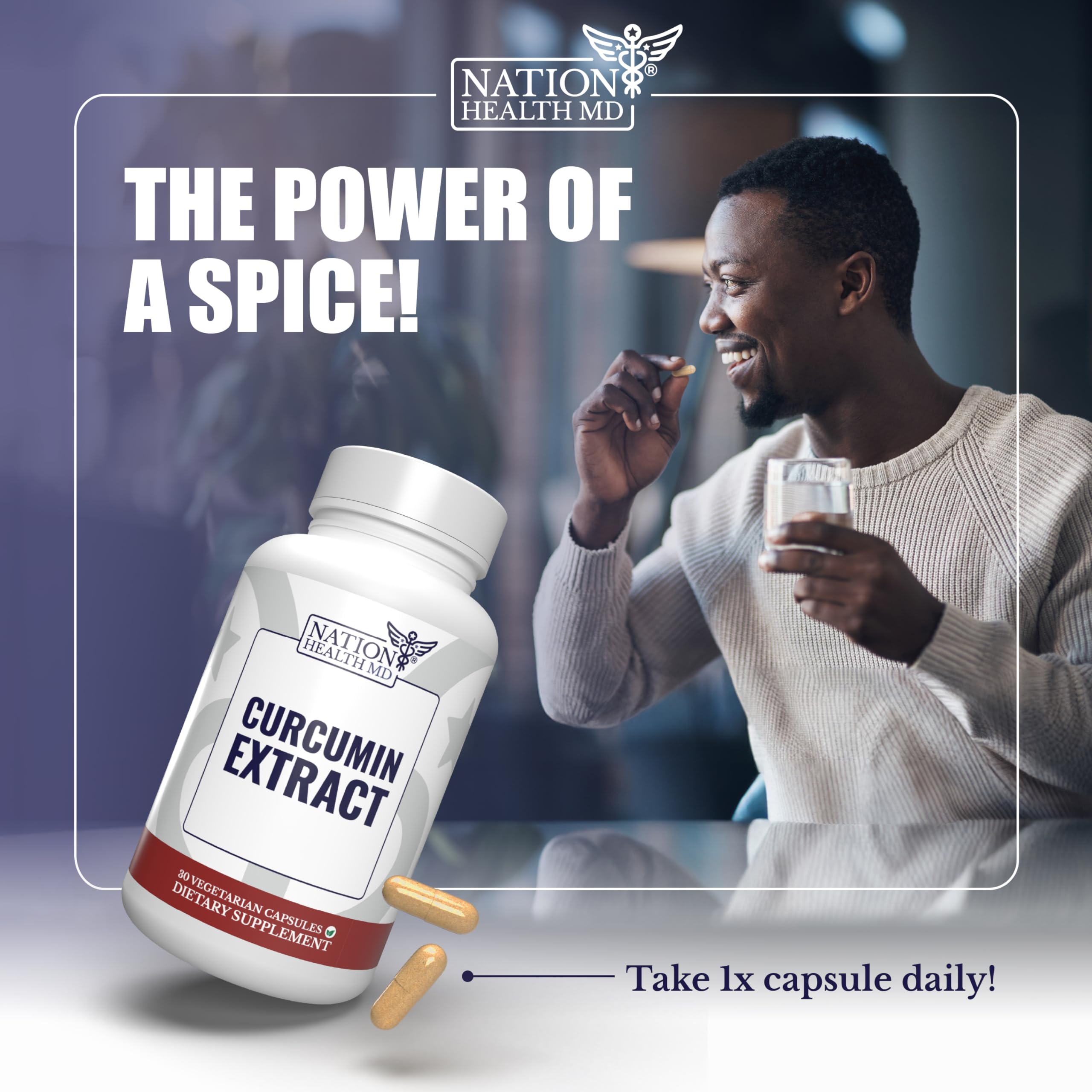 Nation Health MD Curcumin extract capsules ready for daily use in a vegan, allergen-friendly format