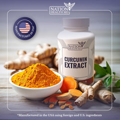 Nation Health MD Curcumin extract label closeup shows potency and absorption features