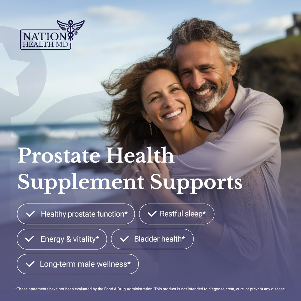 Nation Health MD Flow Active bottle back label detailing key ingredients for prostate support.