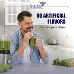 Nation Health MD Greens vegan non GMO badge on the packaging.