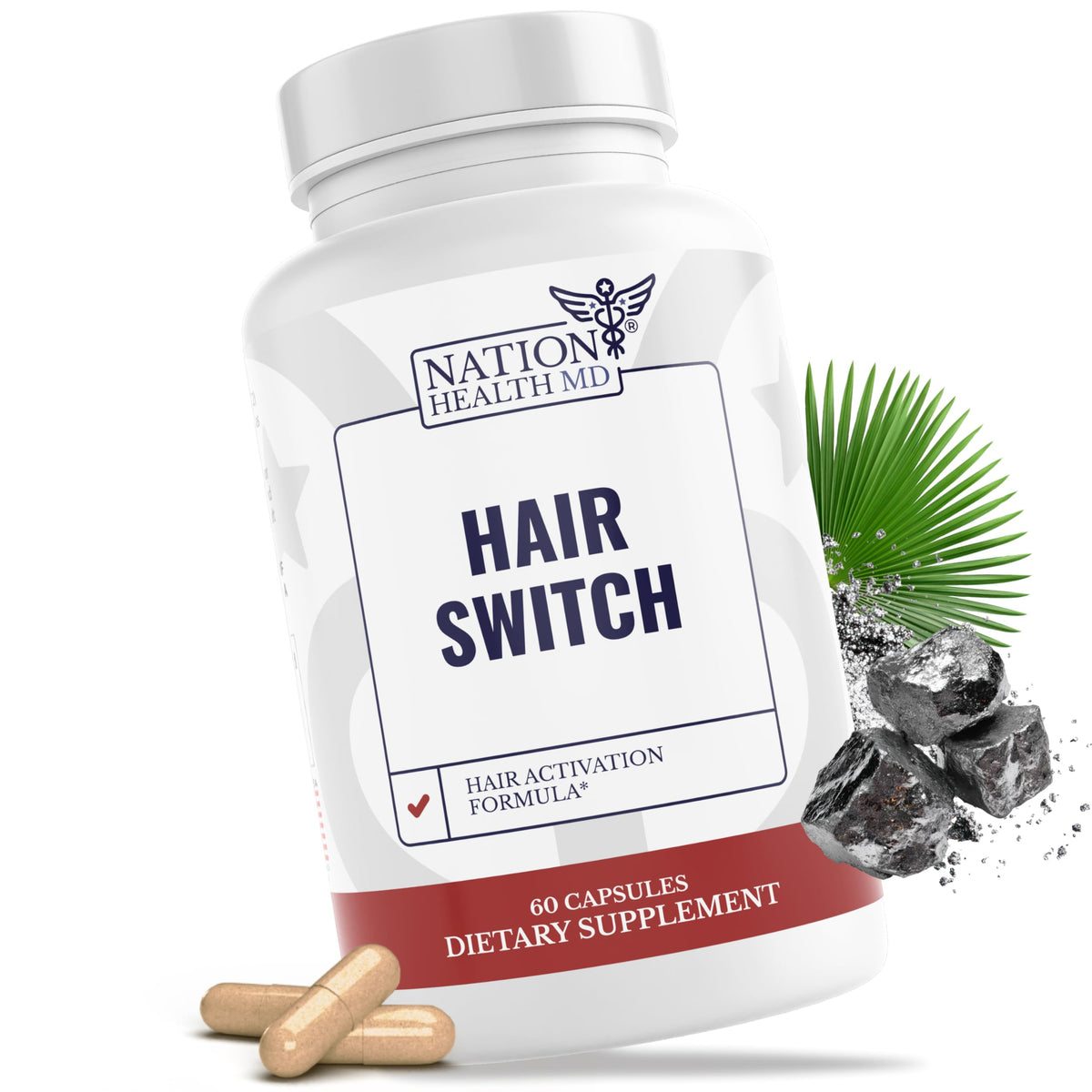 Nation Health MD Hair Switch bottle front for daily nourishment.